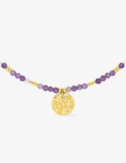 Collier en acier doré, améthyste et boule de verre doré SO OR