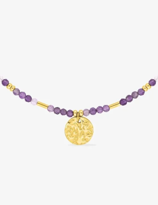 Collier en acier doré, améthyste et boule de verre doré SO OR