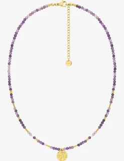 Collier en acier doré, améthyste et boule de verre doré SO OR