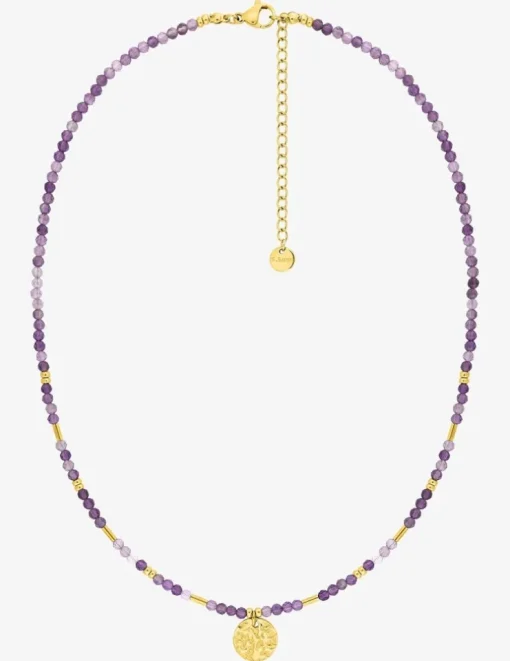 Collier en acier doré, améthyste et boule de verre doré SO OR