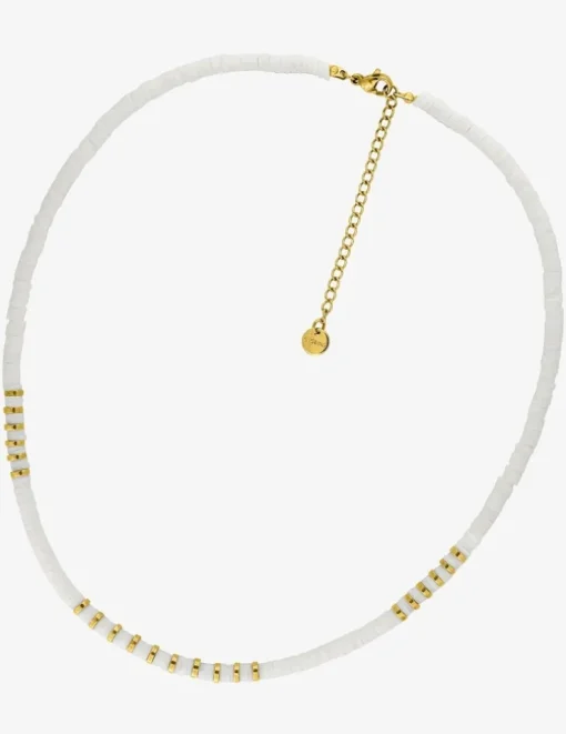 Collier en acier doré avec perles synthétiques blanches SO OR