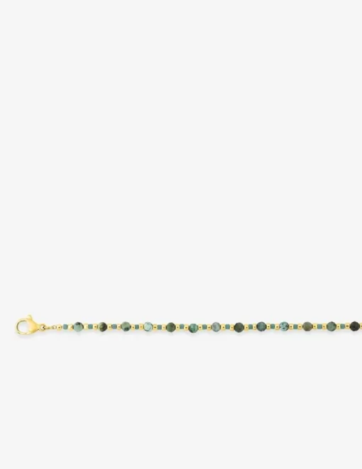 Collier en acier doré, turquoise et boule de verre verte SO OR