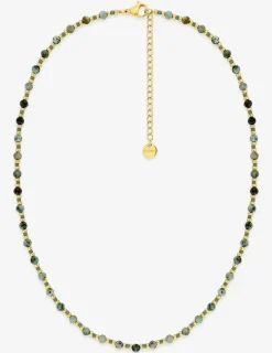 Collier en acier doré, turquoise et boule de verre verte SO OR