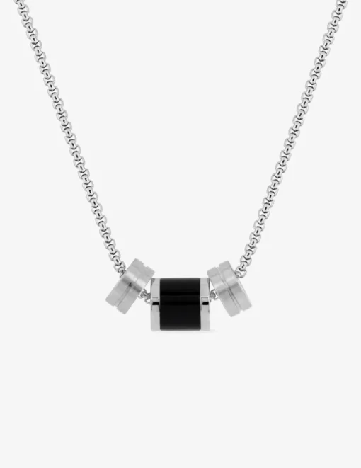 Collier en acier et agate noire pour homme SO OR