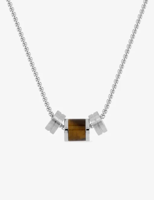 Collier en acier gris et œil de tigre SO OR