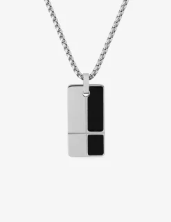 Collier en acier gris, pendentif laqué noir SO OR