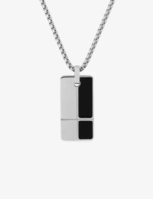 Collier en acier gris, pendentif laqué noir SO OR