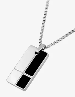 Collier en acier gris, pendentif laqué noir SO OR