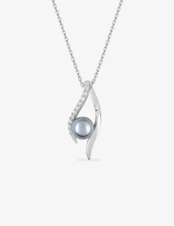 Collier en argent 925 ‰ rhodié avec une perle d'imitation et oxydes de zirconium SO OR
