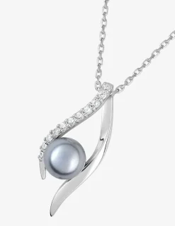 Collier en argent 925 ‰ rhodié avec une perle d'imitation et oxydes de zirconium SO OR