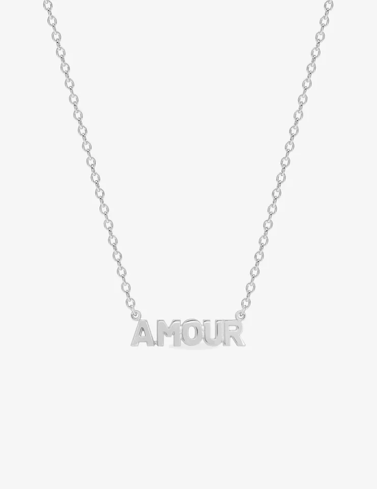 Collier en argent 925 ‰ rhodié, gravure amour SO OR