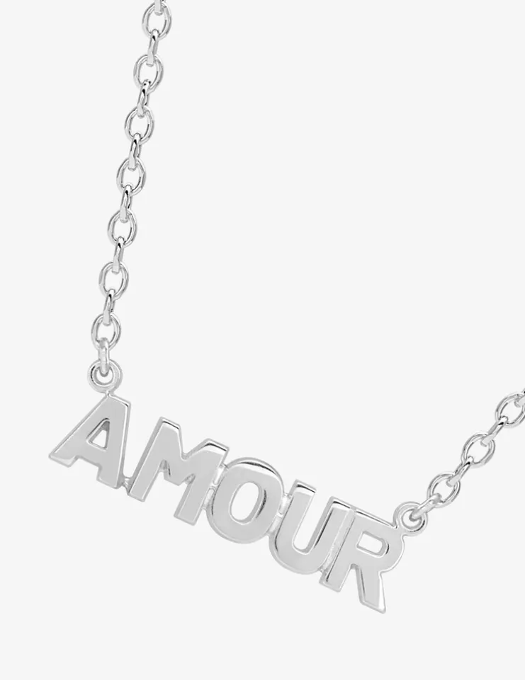 Collier en argent 925 ‰ rhodié, gravure amour SO OR