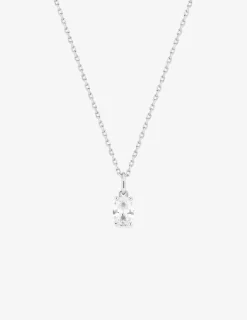 Collier en argent 925‰ oxyde blanc ovale vertical serti griffes chaine forçat SO OR