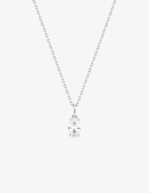 Collier en argent 925‰ oxyde blanc ovale vertical serti griffes chaine forçat SO OR