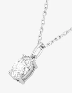 Collier en argent 925‰ oxyde blanc ovale vertical serti griffes chaine forçat SO OR