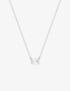 Collier en argent 925‰ oxyde blanc ovale horizontal serti griffes chaine forçat SO OR