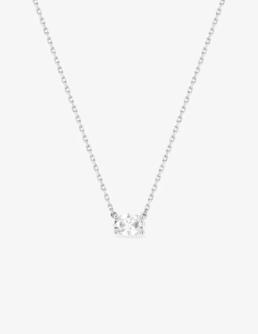 Collier en argent 925‰ oxyde blanc ovale horizontal serti griffes chaine forçat SO OR