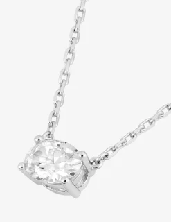 Collier en argent 925‰ oxyde blanc ovale horizontal serti griffes chaine forçat SO OR