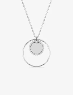 Collier en argent gris rhodié 925‰ pendentifs cercles et ronds superposés en oxyde blanc SO OR