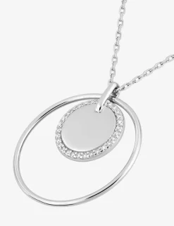 Collier en argent gris rhodié 925‰ pendentifs cercles et ronds superposés en oxyde blanc SO OR