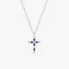 Collier en argent gris rhodié 925‰ motif croix sur bélière oxyde bleu et blanc SO OR
