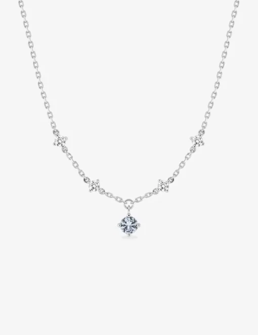 Collier en argent gris rhodié 925‰ avec pendentif oxyde bleu et détail oxyde blanc SO OR