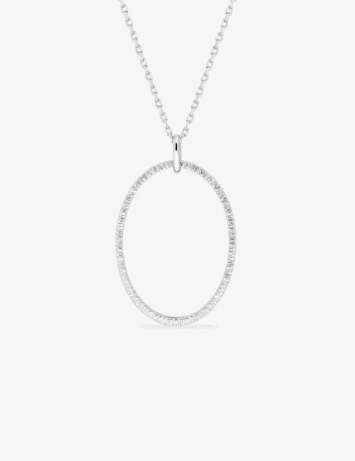 Collier en argent rhodié 925‰ avec pendentif ovale motif stries sur bélière SO OR