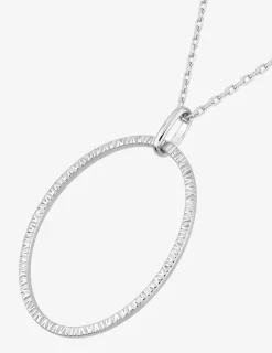 Collier en argent rhodié 925‰ avec pendentif ovale motif stries sur bélière SO OR
