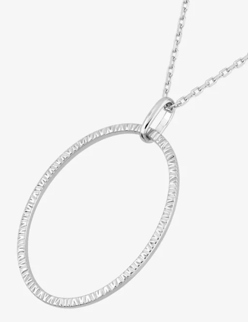 Collier en argent rhodié 925‰ avec pendentif ovale motif stries sur bélière SO OR