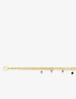 Collier en double chaîne en acier doré, tourmalines roses SO OR