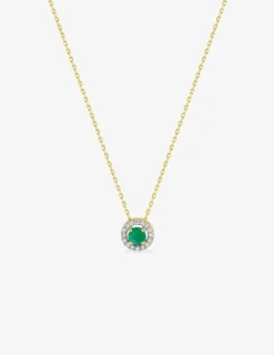 Collier en or jaune 375 ‰ avec émeraude et oxydes de zirconium SO OR