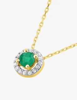 Collier en or jaune 375 ‰ avec émeraude et oxydes de zirconium SO OR