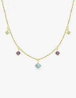 Collier en or jaune 750 ‰, topaze bleue et autres pierres SO OR