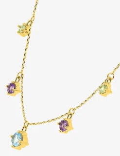 Collier en or jaune 750 ‰, topaze bleue et autres pierres SO OR