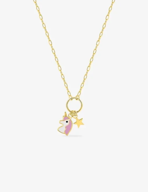 Collier enfant or jaune 375 ‰ et pampille licorne et étoile SO OR