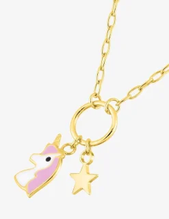 Collier enfant or jaune 375 ‰ et pampille licorne et étoile SO OR