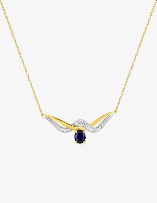 Collier entrelacs saphir, oxydes de zirconium, or jaune 375‰ et rhodium SO OR