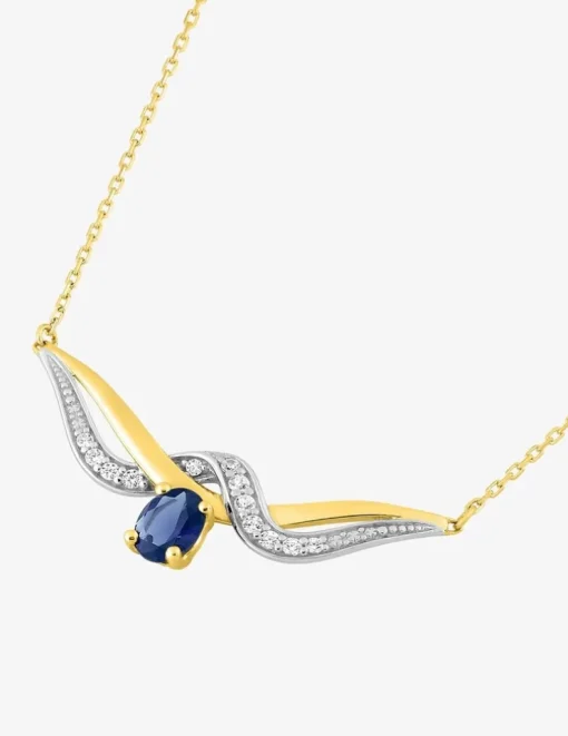 Collier entrelacs saphir, oxydes de zirconium, or jaune 375‰ et rhodium SO OR