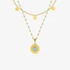 Collier fantaisie double, acier doré, motif pendants et cristal bleu synthétique SO OR