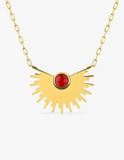 Collier fantaisie en acier doré avec motif et turquoise rouge SO OR