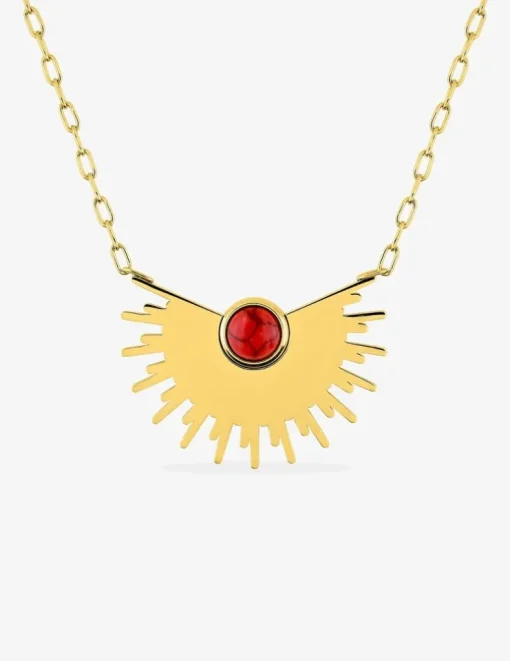 Collier fantaisie en acier doré avec motif et turquoise rouge SO OR