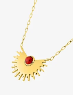 Collier fantaisie en acier doré avec motif et turquoise rouge SO OR
