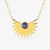 Collier fantaisie en acier doré avec motif et lapis-lazuli bleu SO OR