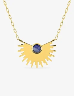 Collier fantaisie en acier doré avec motif et lapis-lazuli bleu SO OR
