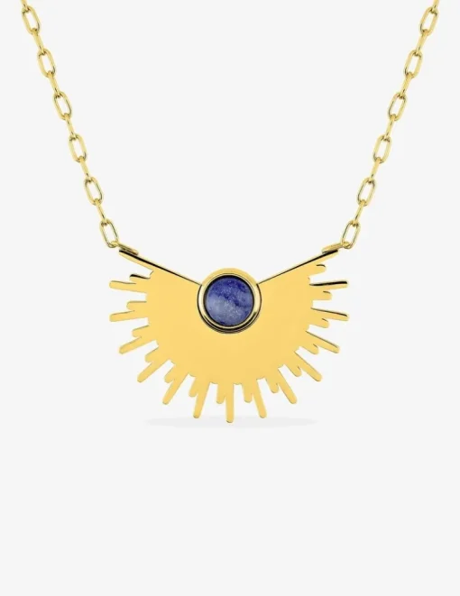 Collier fantaisie en acier doré avec motif et lapis-lazuli bleu SO OR