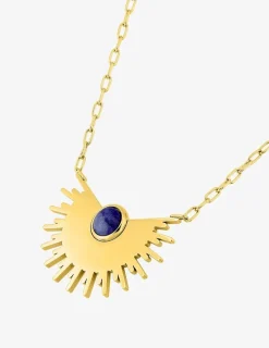 Collier fantaisie en acier doré avec motif et lapis-lazuli bleu SO OR