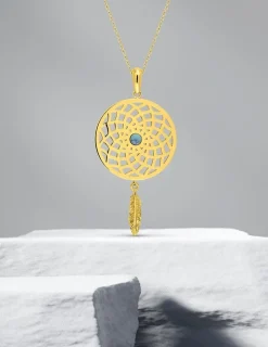 Collier fantaisie en acier doré et turquoise synthétique SO OR