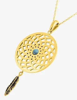 Collier fantaisie en acier doré et turquoise synthétique SO OR