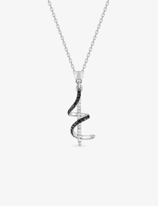 Collier fantaisie en argent 925 ‰ rhodié et oxydes de zirconium noirs et blancs SO OR