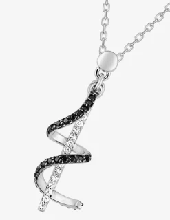 Collier fantaisie en argent 925 ‰ rhodié et oxydes de zirconium noirs et blancs SO OR